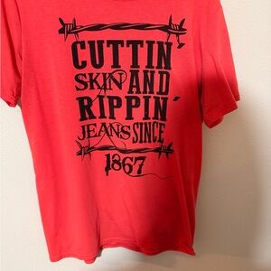 Red Graphic Tee with Black Print - 'Cuttin Skin and Rippin'